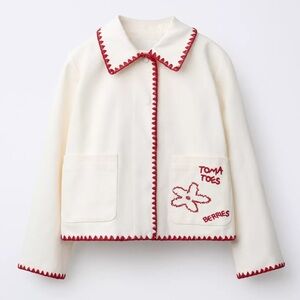 Zara Kids Cream Jacket with Red Trim